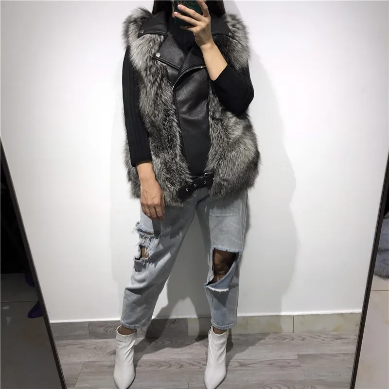 Женский меховой жилет из лисьего меха натурального Лисьего меха|Шубы и дубленки|