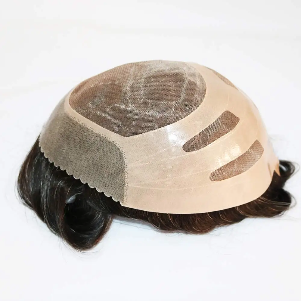 

Durable and Breathable Skin+ Mono Men's Hair Toupee 100% Remy Human Hair Pieces Real Hair Replacement Toupee for Men Wig