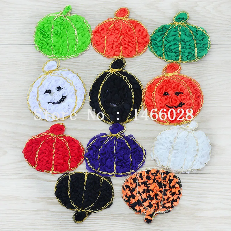 

150 pcs/lot , 3 '' halloween Pumpkin shabby chiffon flowers 11 colors