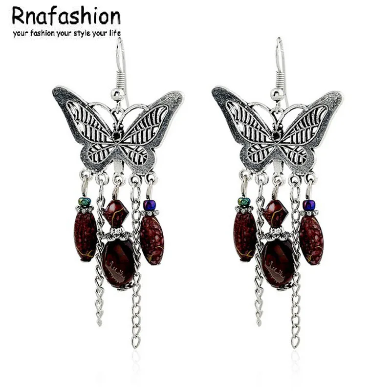 RNAFASHION богемные серьги в форме бабочки женские ювелирные изделия Длинные камень