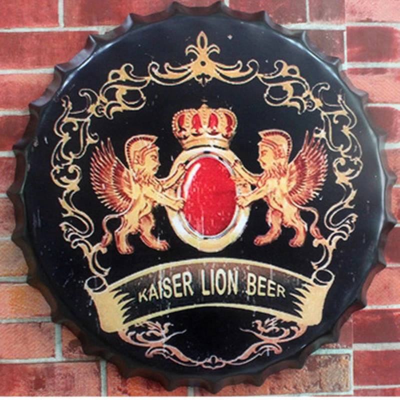 New arrival 3D effect tin sign &quotKAISER LION BEER&quot Vintage Metal Painting Beer Cap Bar Wallpaper Decor Retro Mural Poster Craft | Дом и