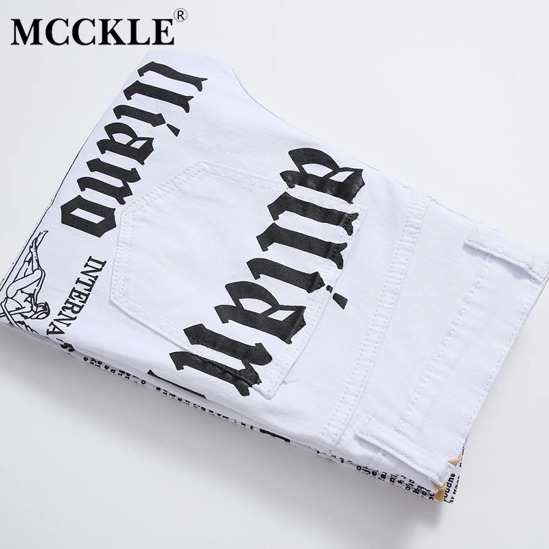 MCCKLE/ г. весна мужские джинсовые штаны брюки белый печати газета повседневные мужские брюки окрашенные узкие джинсы для мужчин размеры 28-42