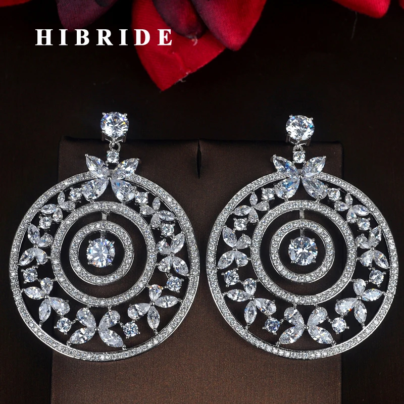 

HIBRIDE Charm Elegant Flower Shape AAA Cubic Zircon Women Bride Drop Earrings Jewelry Fashion Pendientes mujer moda Brinco E-725