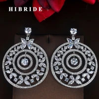 hibride charm elegant flower shape aaa cubic zircon women bride drop earrings jewelry fashion pendientes mujer moda brinco e 725
