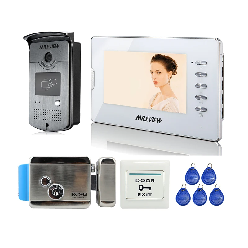 MILEVIEW новый 7 дюймов видео домофон комплект + 1 белый монитор доступ RFID Камера