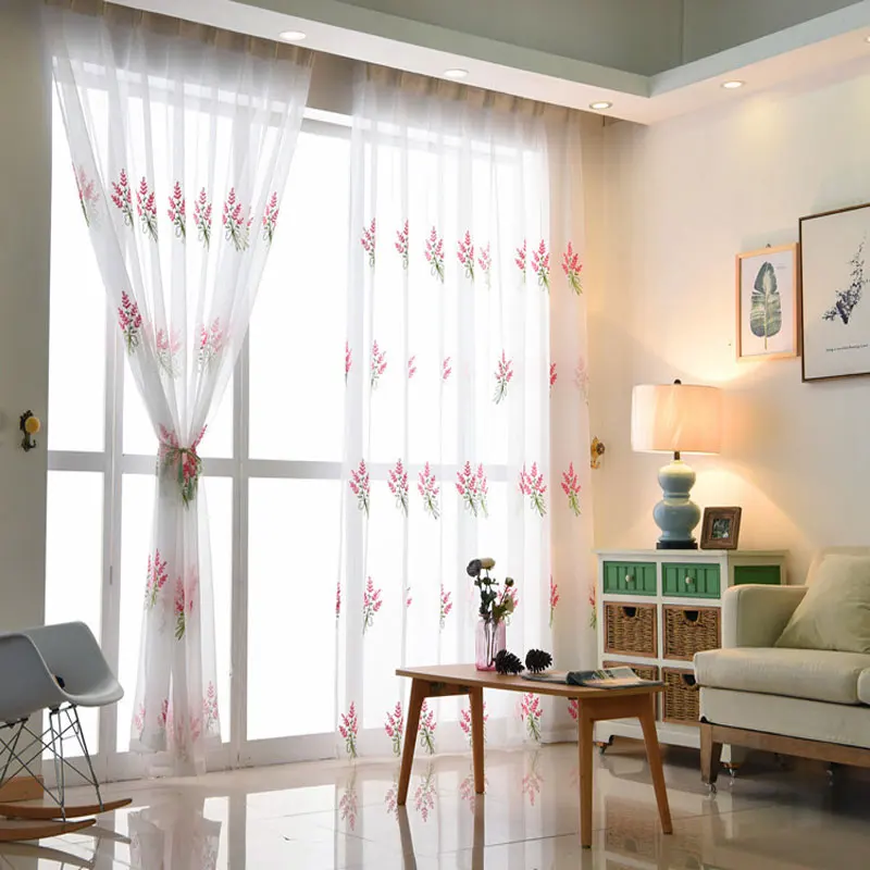 High-grade white embroidered lavender flowers European style tulle curtains bedroom / living room balcony 2 colors | Дом и сад