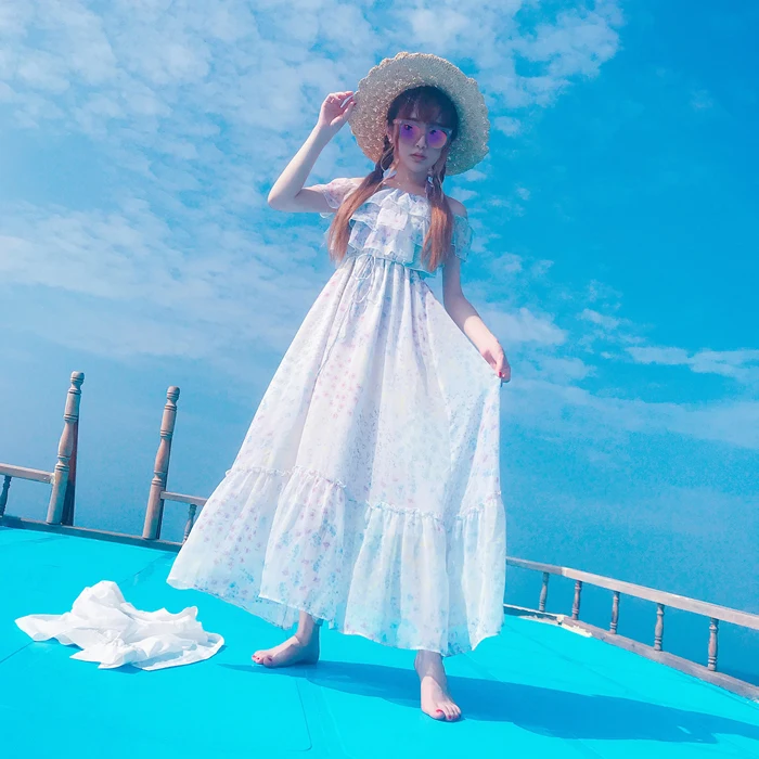 

Женское платье принцессы в стиле Лолиты, летнее модное праздничное шифоновое кружевное платье с оборками в виде цветка стеблей и вишни, D1624