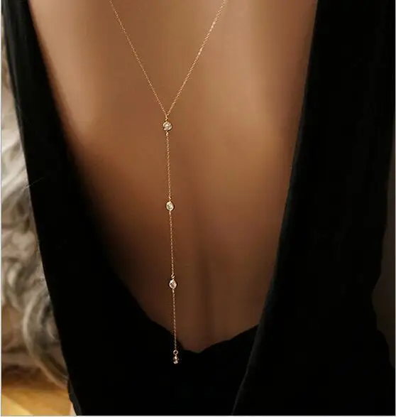 Женские Длинные искусственные бриллианты колье нательная сексуальные цепи оголенной спиной золотого цвета