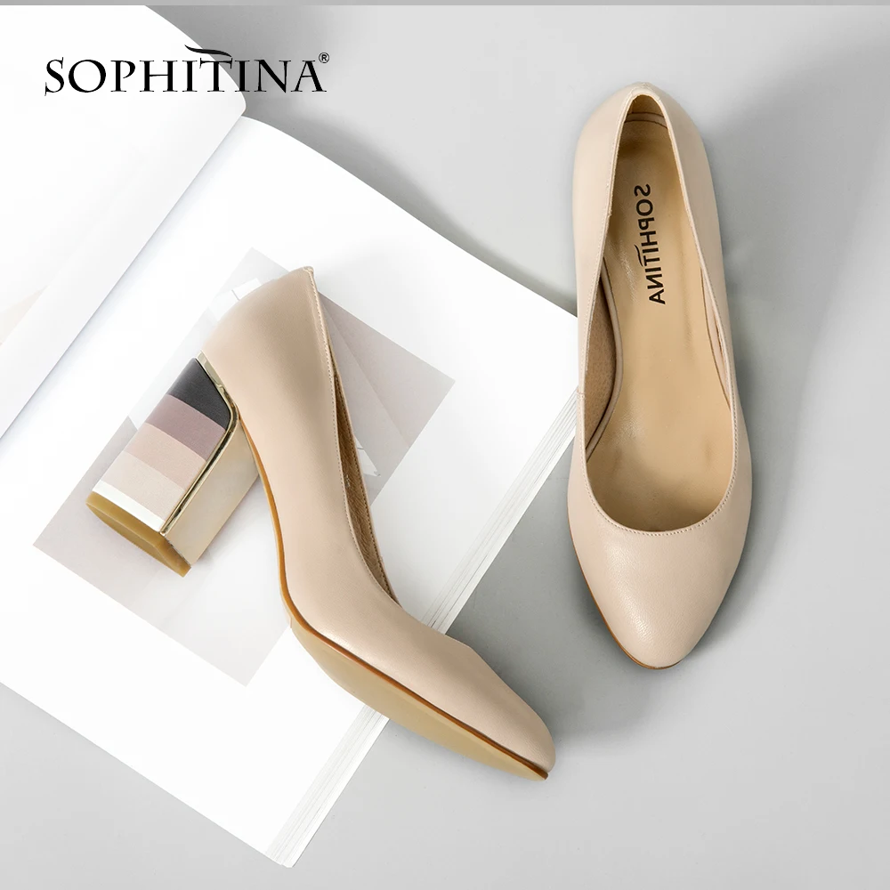 SOPHITINA/модные туфли-лодочки с закрытым носком Из Высококачественной овечьей кожи; удобная обувь на квадратном каблуке; Лидер продаж; женские туфли-лодочки специального дизайна; W010