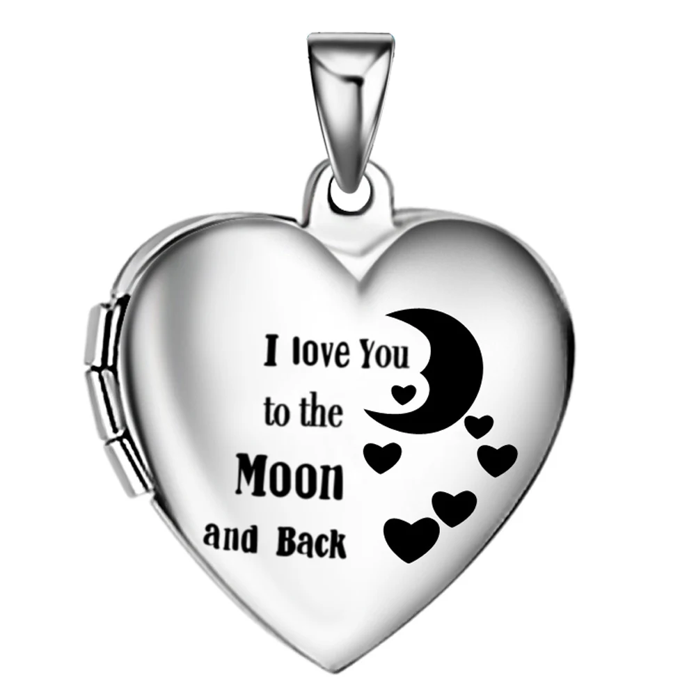 1 I Love you to the moon and back девушки кулон с фото, сердце из нержавеющей стали картины медальон ожерелье включает в себя 2" цепь - Окраска металла: 1