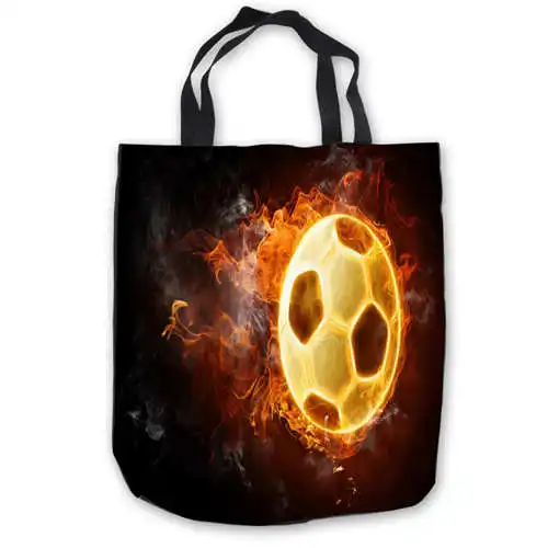 Пользовательские холст Футбол мяч огонь пламя Tote Ручные Сумки хозяйственная