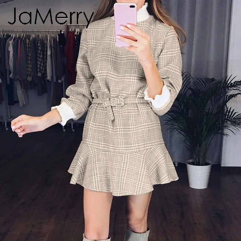 Женское винтажное короткое платье JaMerry трикотажное клетчатое мини-платье с
