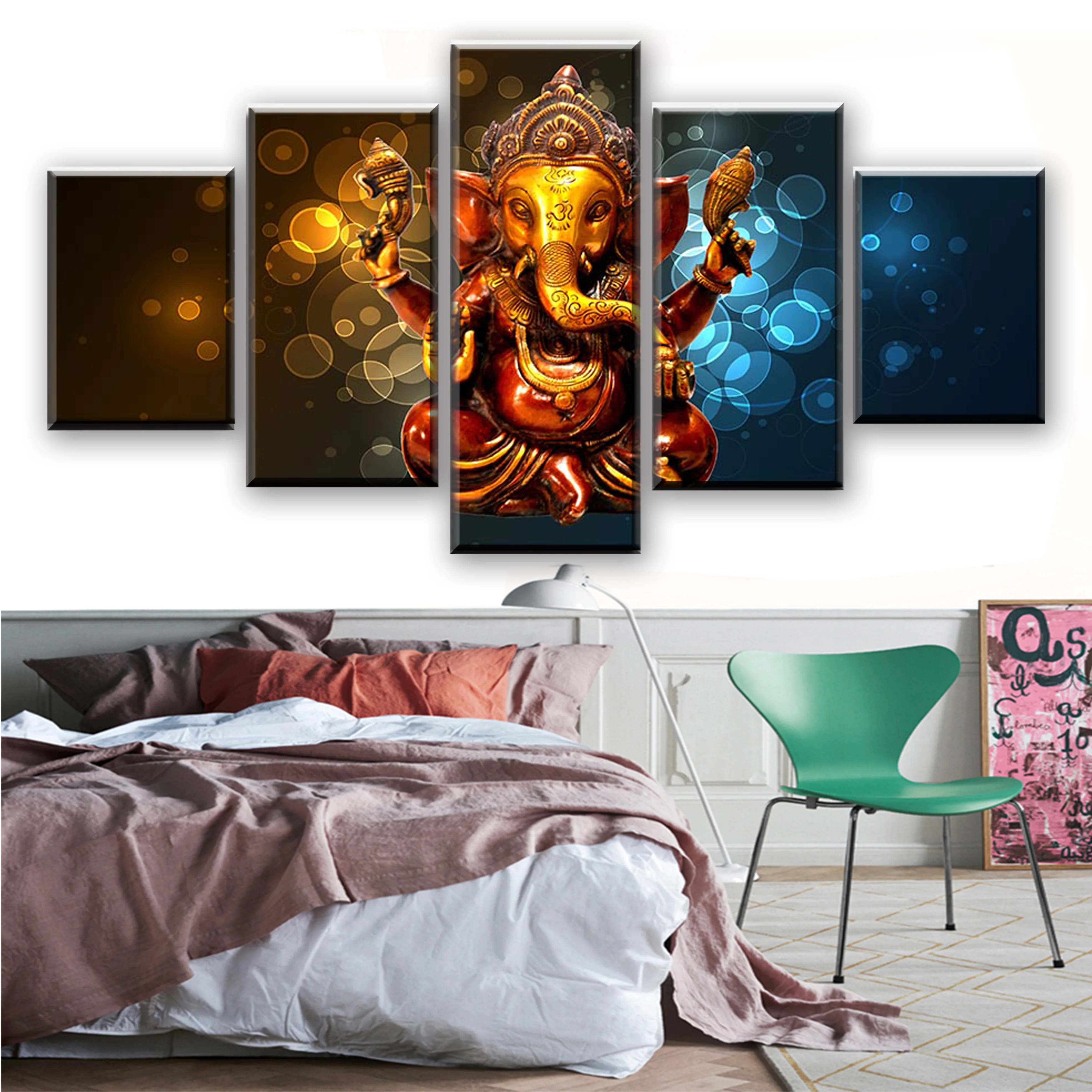

Modular Poster Pictures Framework 5 Pieces Elephant Trunk God Ganesha Canvas Paintings Decor Home Living Room Wall HD Art Prints