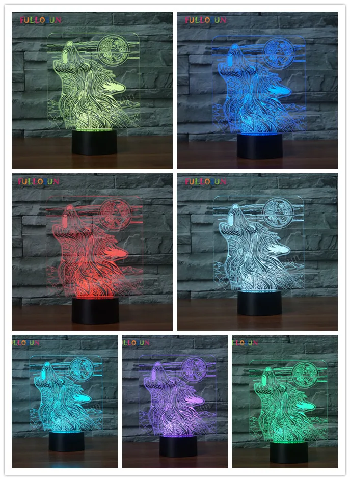 Креативный подарок волк вой 3D иллюзия Лампа красочный LED USB настольная лампа