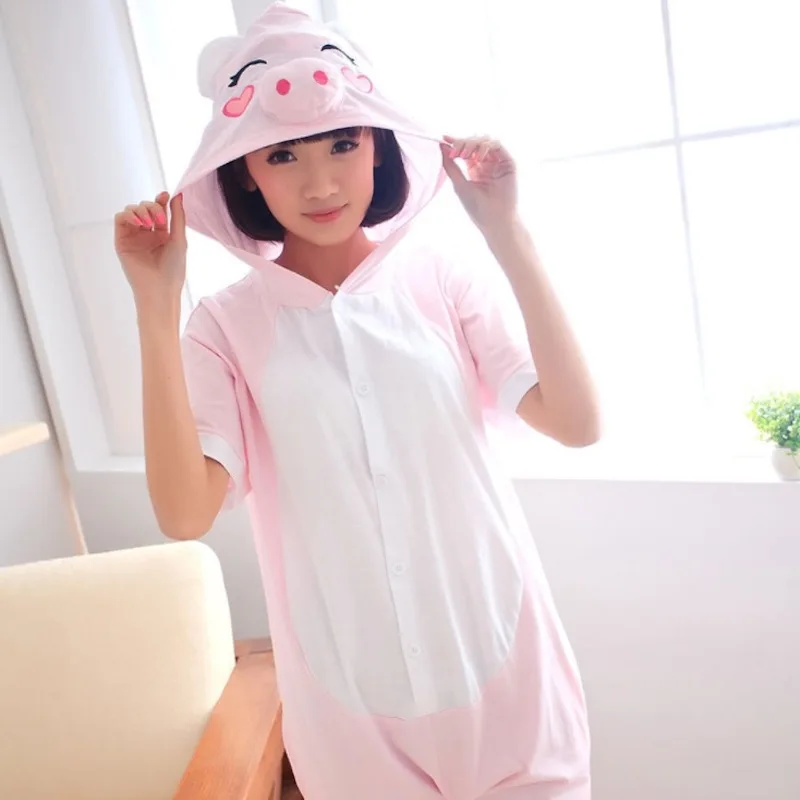 

Cute Pink Pig Adult Short Sleeve Animal Pajamas Spring Summer Unisex Cosplay Pijamas Cartoon Cotton Onesies men women Pajama