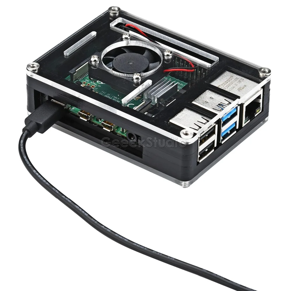 Acrylic Plastic Black Case with cooling fan for Rasberry Pi 4B(4 Model B)(Not Include