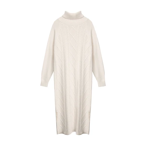 Зимнее платье свитер с высоким воротником сохраняющее тепло 2018 Новое Женское