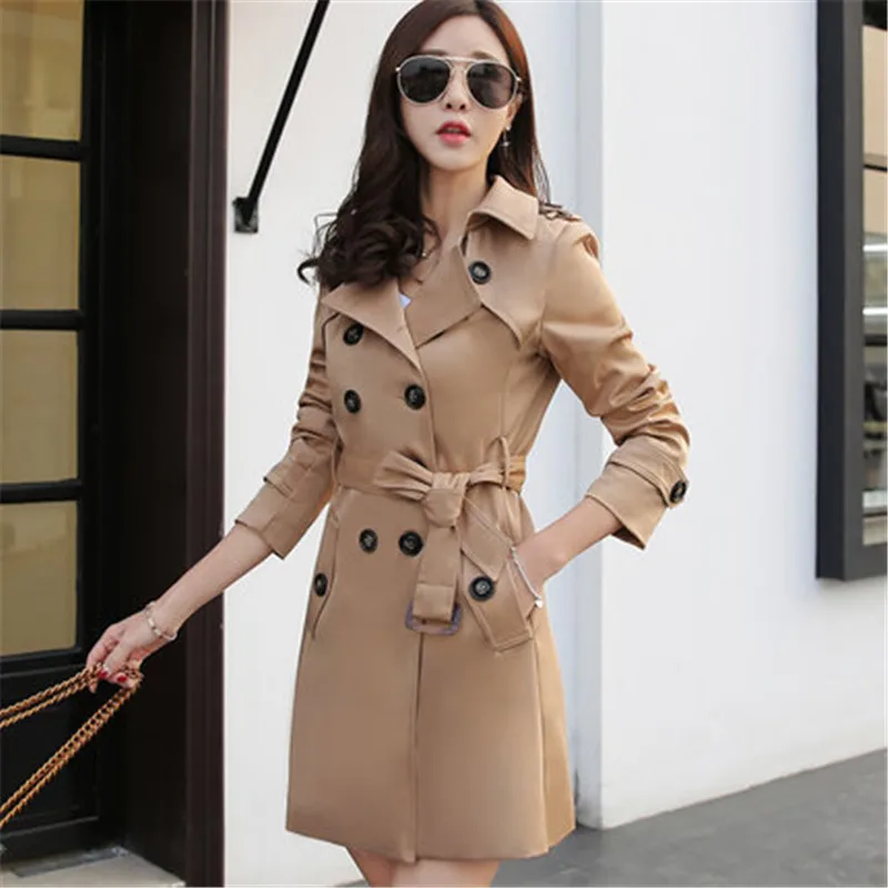 

2019 Spring Double Breasted Trench Coat Women Business Slim Basic Outerwear Women Classic Long Trench Coat With Belt Female
