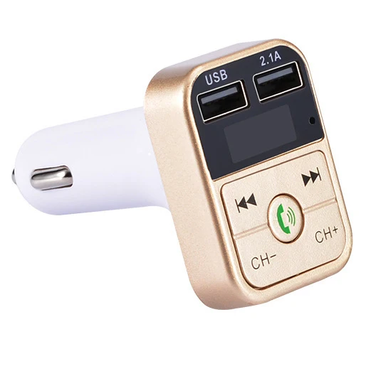 Золотой Bluetooth автомобильный набор, свободные руки, FM передатчик Hands Free стайлинга автомобилей MP3 музыкальный проигрыватель TF флеш Музыка 5V 2.1A USB Зарядное устройство 12 V-24 V FM модулятор - Название цвета: Золотой