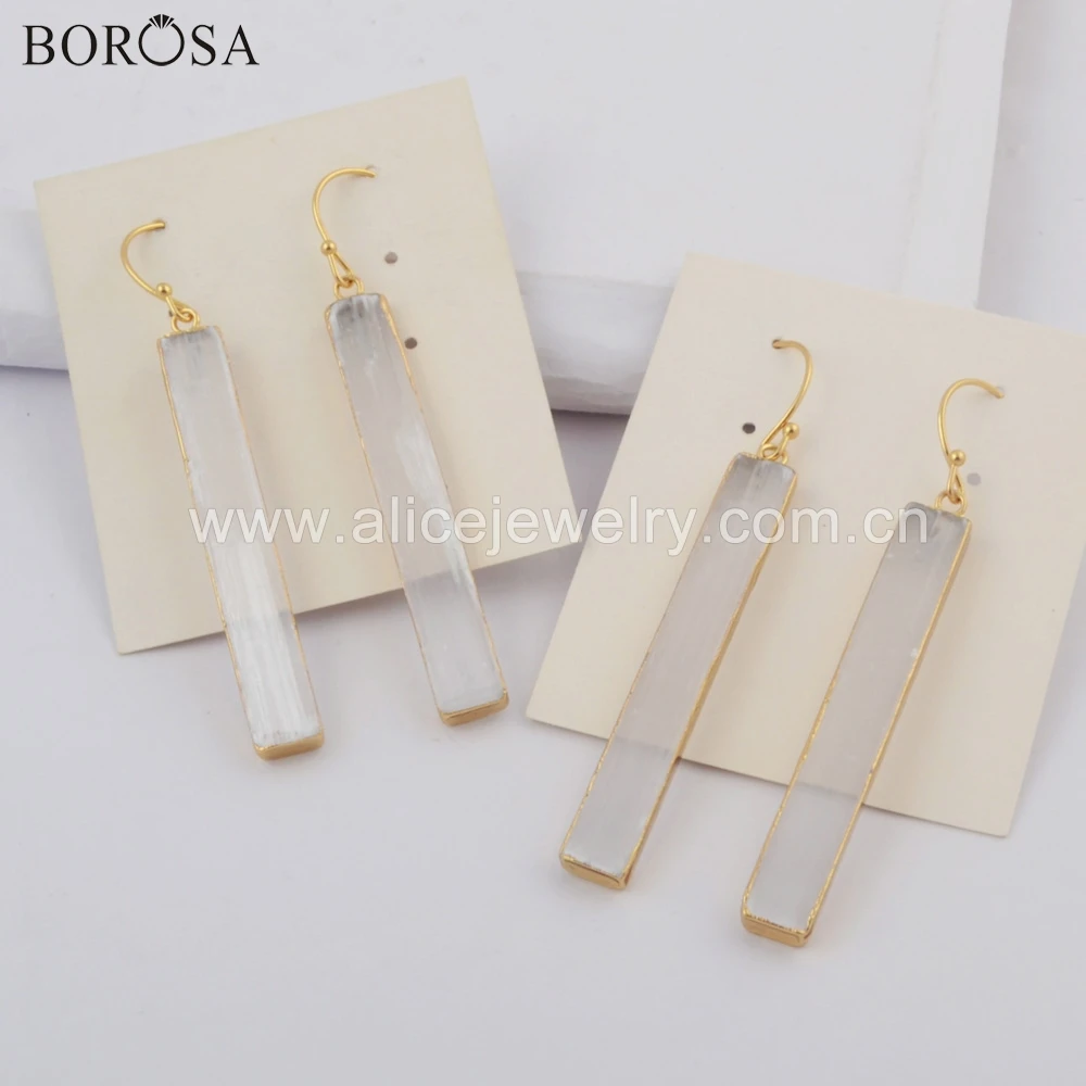 Женские прямоугольные серьги из селенита, из позолоченного камня, G1777, 5/10 пар