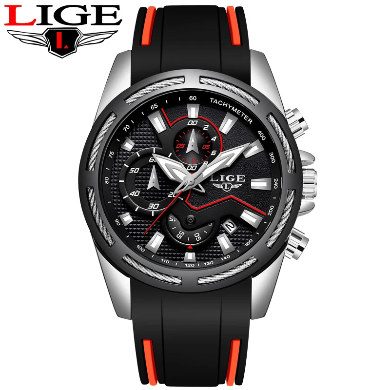 Relogio Masculino LIGE, новые спортивные часы для мужчин, модные брендовые Роскошные водонепроницаемые военные мужские наручные часы, силиконовые Серебристые кварцевые часы