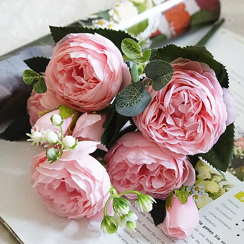 

5 Big Heads 30cm Rose Pink Silk Bouquet Peony Artificial Flowers Wedding Fake Flowers Festival Supplies Home Decor Bouquet