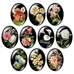 Красивые цветущие цветы, Лилия, Роза, 13x11 мм18x11 мм, 5 мм30x40 мм, смешанные овальные фотографии, стекло, кабошон, плоская задняя часть, ювелирные изделия TB0043