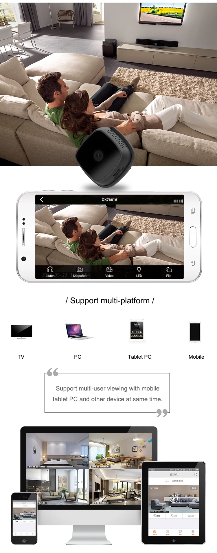 Умная Wifi мини Экшн-камера 720P HD с функцией обнаружения движения, ночное видение, ip-камера, безопасность вождения, круговая запись, беспроводная камера