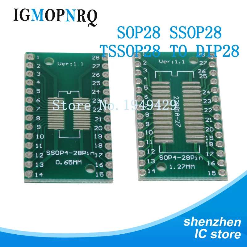 Фото Плата преобразователя TSSOP28 SSOP28 SOP28 SMD в DIP28, плата модуля адаптеров, плата 0,65 мм, 1,27 мм, 5 шт. №2