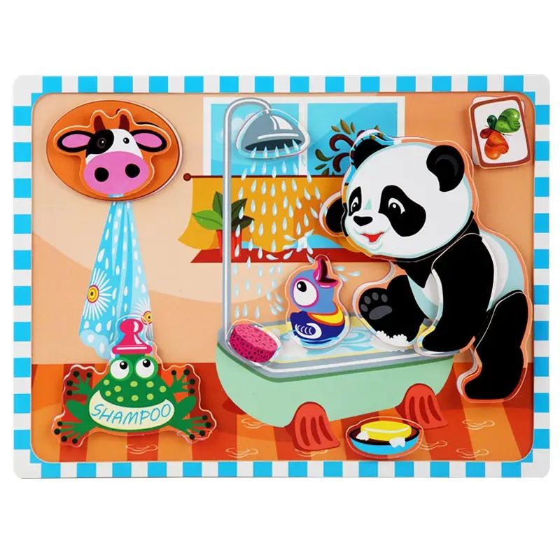 Panda Logwood детская игрушечная деревянная головоломка 3D DIY обучающий пазл развивающие Животные головоломки Детские деревянные игрушки подарки для детей - Цвет: Panda