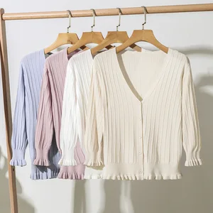 Женский короткий кардиган с открытыми плечами, тонкий уличный свитер с v-образным вырезом, одежда для лета и осени, 2019
