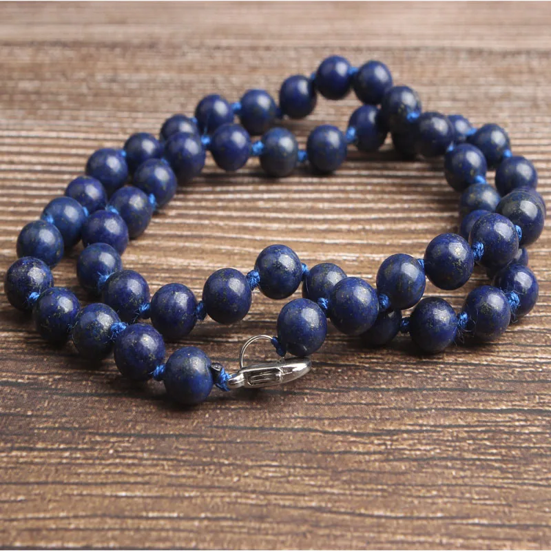 lapis lazuli Lan Li 8 мм, модные натуральные ювелирные изделия, застежка-карабин, свободные бусины, сделай сам, женский браслет, ожерелье, серьги-гвоздики, аксессуары - Окраска металла: lapis lazuli