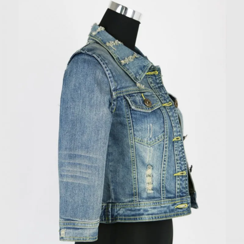Женская джинсовая куртка с полурукавами винтажная рваная в стиле бойфренда