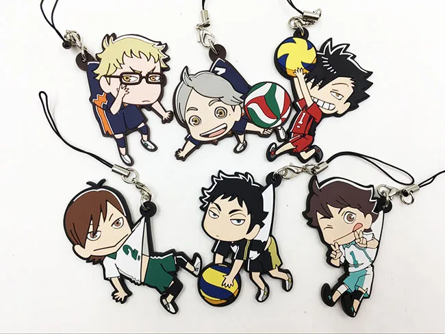6 шт./лот Haikyuu аниме случайный отправленный брелок Oikawa Tooru Kozume Kenma Kuroo Tendo Satori Hinata Резиновый Ремешок/ремешок для мобильного телефона