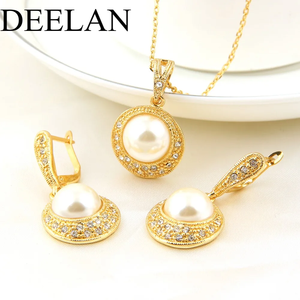 Deelan модные золотые Цвет элегантный инкрустированные Ювелирные комплекты с