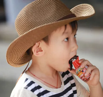 

10pcs free shipping/2017-K061 summer along brim belt decorated cowboy straw kids sun beach hat children Outdoor leisure cap