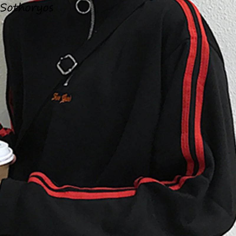 

Hoodies Women Zipper Stand Collar Long Sleeve Leisure Striped Pullovers Womens Harajuku Korean Style Students Sweatshirts Daily
