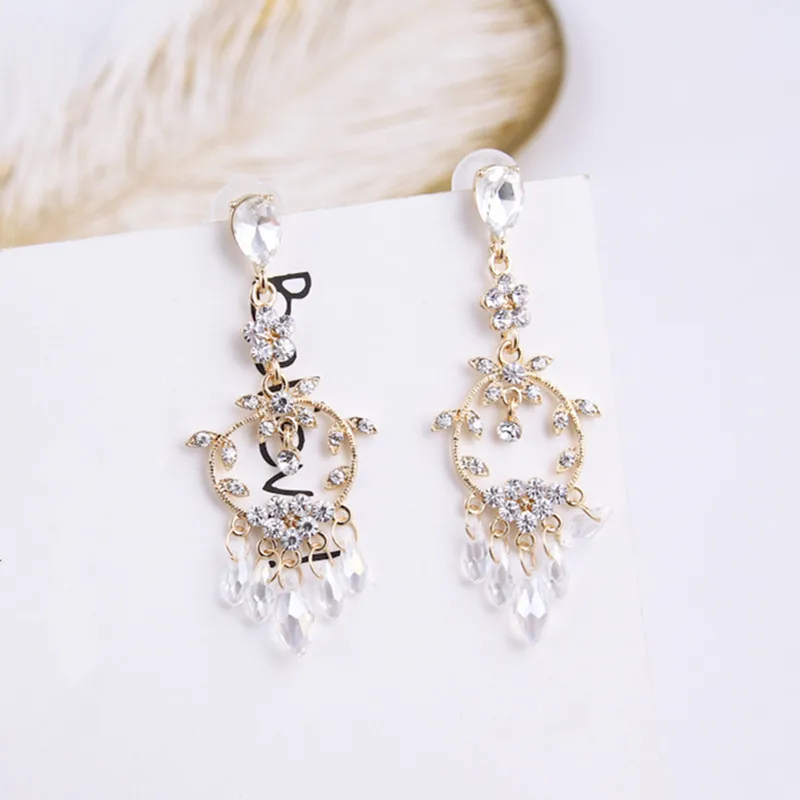 Трендовые блестящие стразы круглая серьга круга с цветком в форме листьев