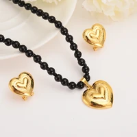 fashion gold dubai romantic heart beads pendant necklace earrings sets wedding gold png jewelry sets for women bridal girl gift