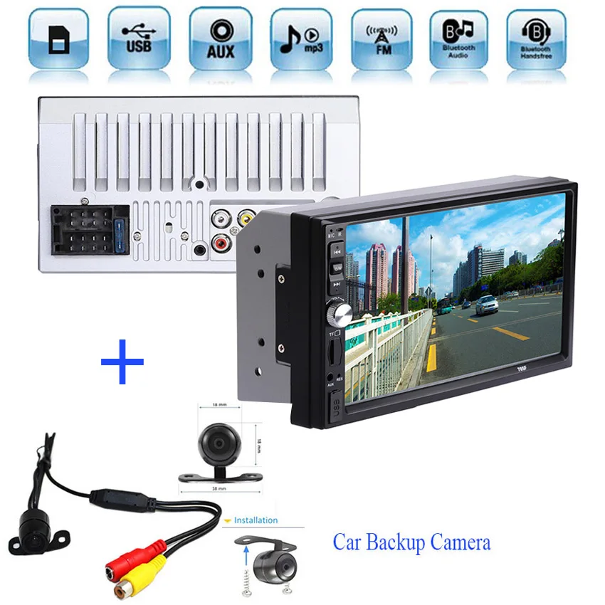 Автомобильная камера заднего вида для парковки + 2 DIN Bluetooth аудио 7 &quotHD сенсорный