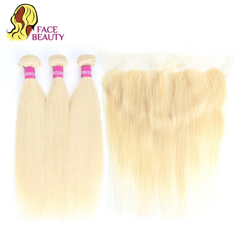 Facebeauty перуанские блонд цвет волос утка 2/3/4 пучок с 13x6 уха до Кружева Фронтальная