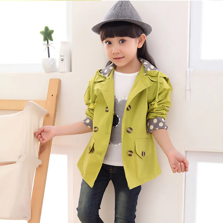 Army Green Куртки для девочек детская одежда для больших детей на весну и осень, верхняя одежда средней длины для девочек-двубортное пальто, верхняя одежда для детей тренч, пальто для девочек - Цвет: Army Green