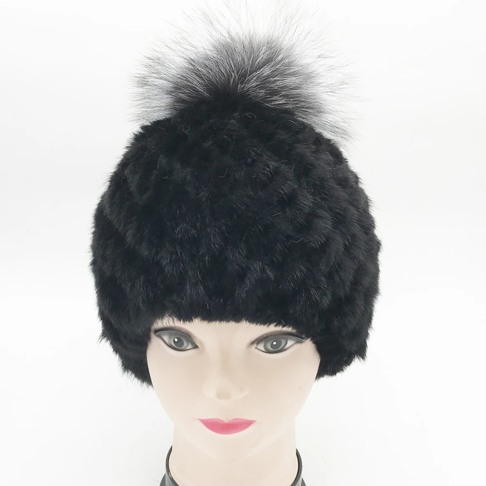 Зимние шапки из натурального меха норки женская теплая шапка с ананасом лисьего