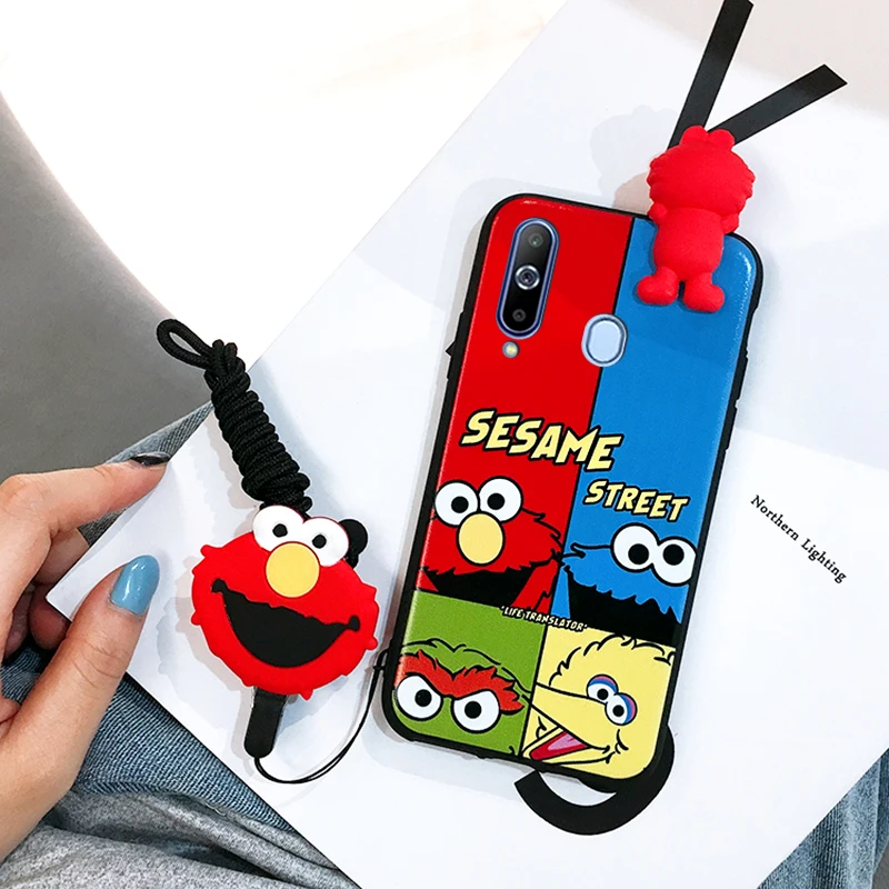 SAM S10 plus Cute 3D Sesame Street phone case For Samsung Galaxy S7 Edge S8 S9plus S10E note8/note9 Cartoon back cover + strap |