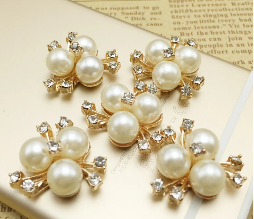 

50pcs/lot Pearl Buttons Pearl Rhinestone Buttons Garments Acccessories 20mm Gold Plating