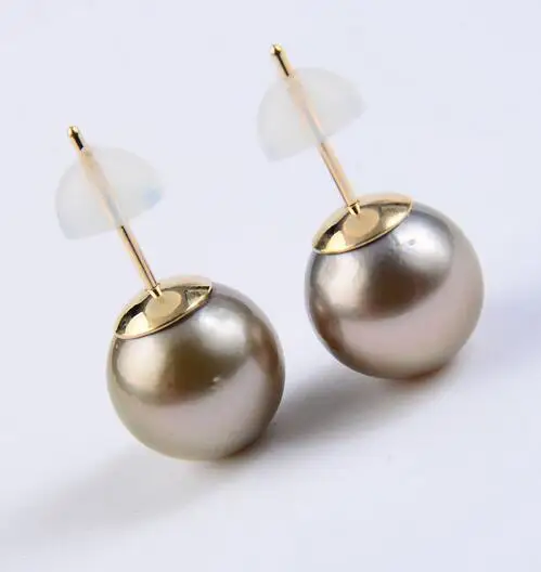 10MM Natural Color Genuine Tahitian Pearl Ear 9K Solid Yellow Gold | Украшения и аксессуары