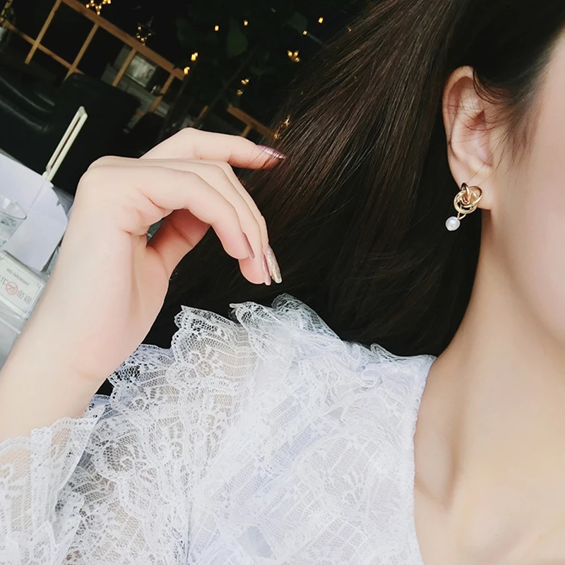 GWACC Fashion Heart Pearl Drop Earrings For Women Natural Freshwater Knot Metal Crystal Snowflake Jewelry | Украшения и