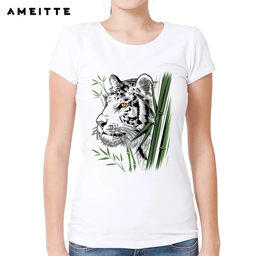 Смешная Милая футболка AMEITTE с бамбуковой пандой/тигром модная женская в стиле