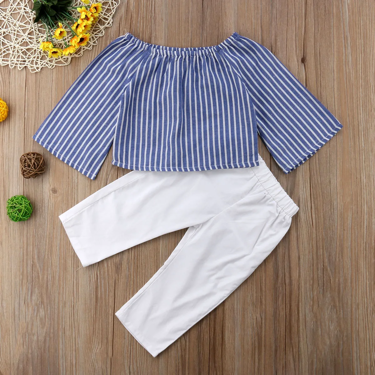 Комплект из 2 предметов для маленьких девочек Полосатые блузки топы с открытыми