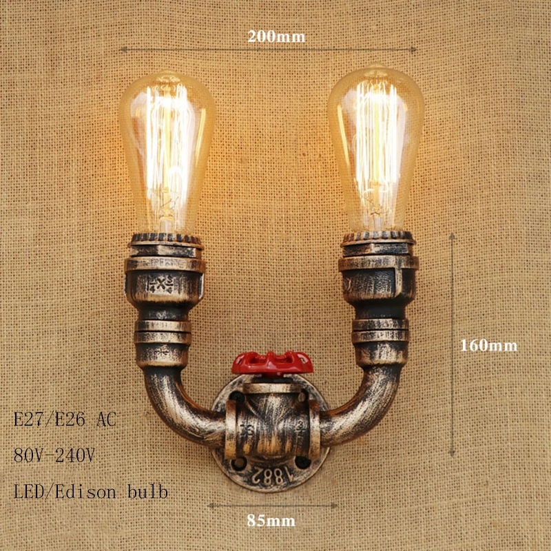 Европейская винтажная промышленная настенная лампа 2 светильника с железной